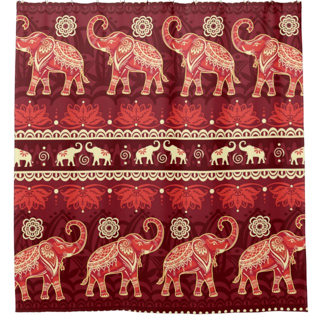 Elephants March: Playful Seamless Pattern. Shower Curtain (Front)