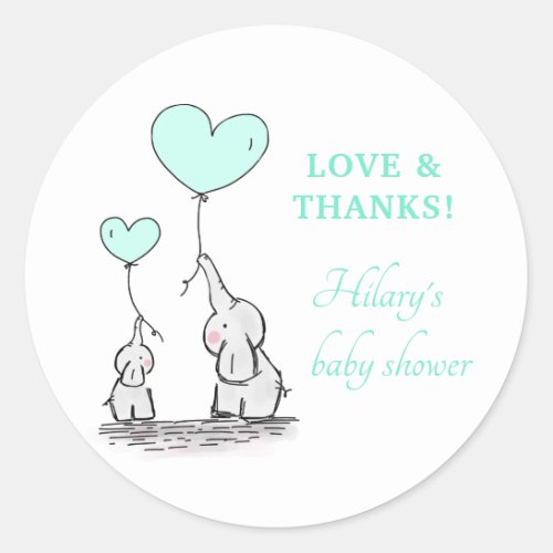 Elephants  Mint Balloons Baby Shower Thank You Classic Round Sticker