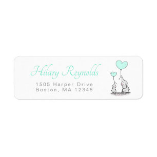 Elephants Mint Green Heart Balloons Baby Shower Label