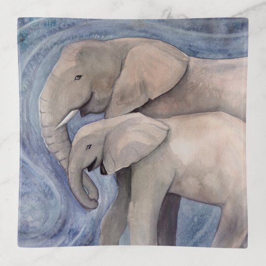 Elephants Mother And Baby Watercolor Art Trinket Trays Zazzle Com