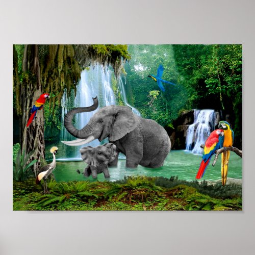 ELEPHANTS OF THE RAIN FOREST POSTER