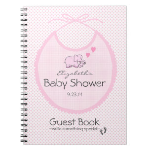 Elephants On Pink Bib-Baby Shower Guest Book- Notebook