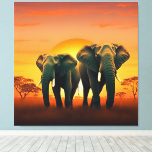 Elephants on the African plains Canvas. Canvas Print