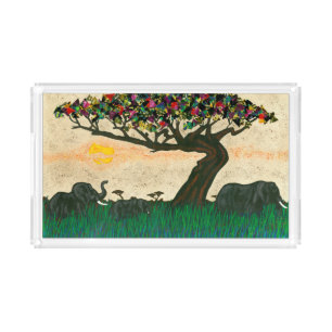 Elephants on the Planes of Africa Acrylic Tray