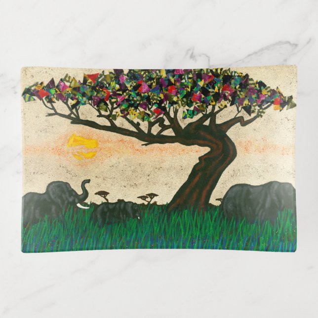 Elephants on the Planes of Africa Trinket Tray (Front)