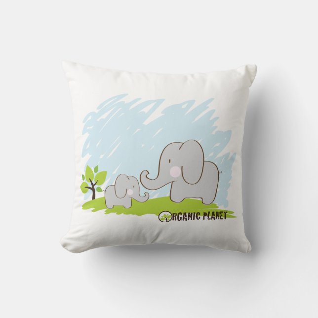 Elephants Organic Planet Throw Pillow (Front)