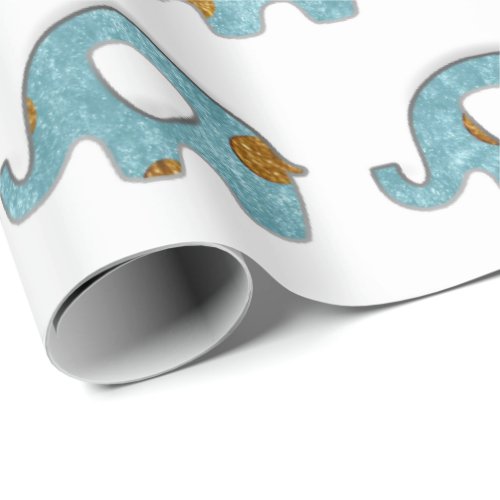 Elephants Oriental Pastell Blue Gold Dots Aqua Wrapping Paper