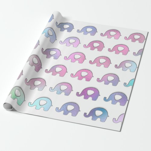 Elephants Pastel Fairly Baby Iridescent White Pink Wrapping Paper