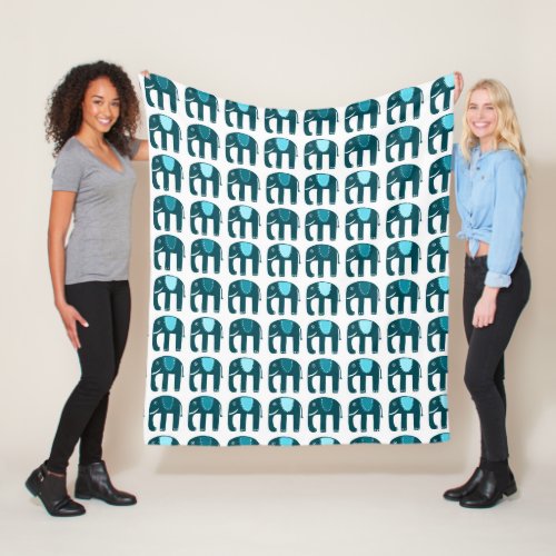 Elephants Pattern Blue Fleece Blanket
