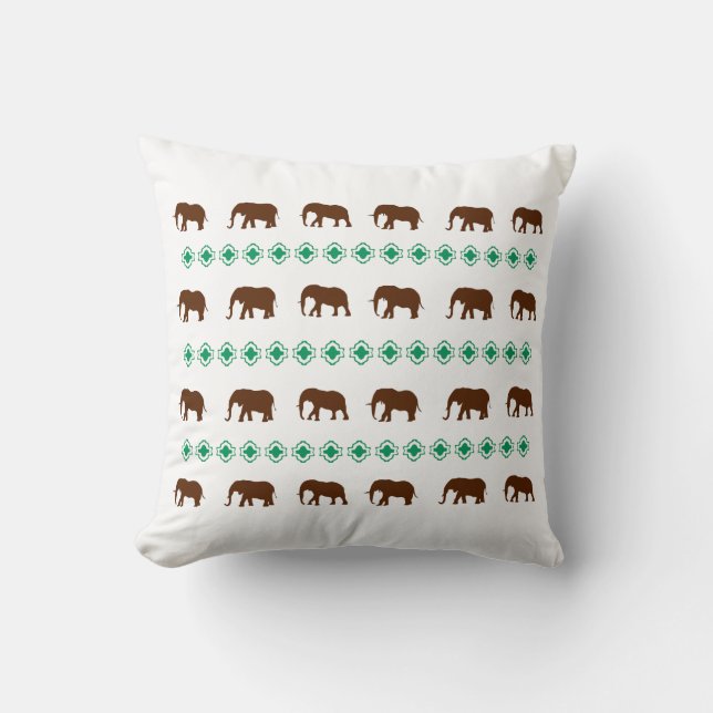 elephants pattern brown and green design throw pillow (Front)