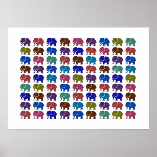 elephants pattern colorful poster