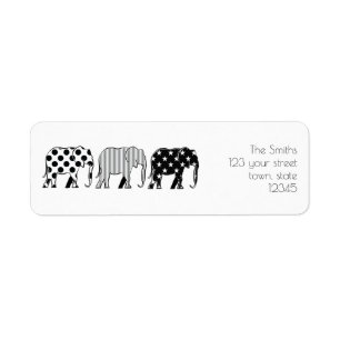 Elephants Pattern , Modern , Black and White Label
