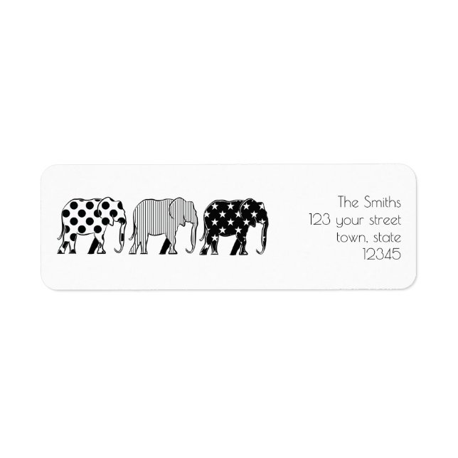 Elephants Pattern , Modern , Black and White Label (Front)