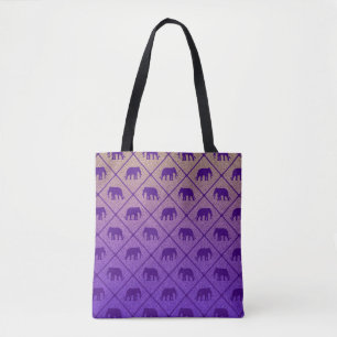 Elephants pattern on gradient noisy background tote bag