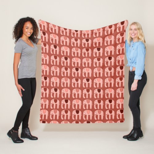 Elephants Pattern Pink Red Fleece Blanket