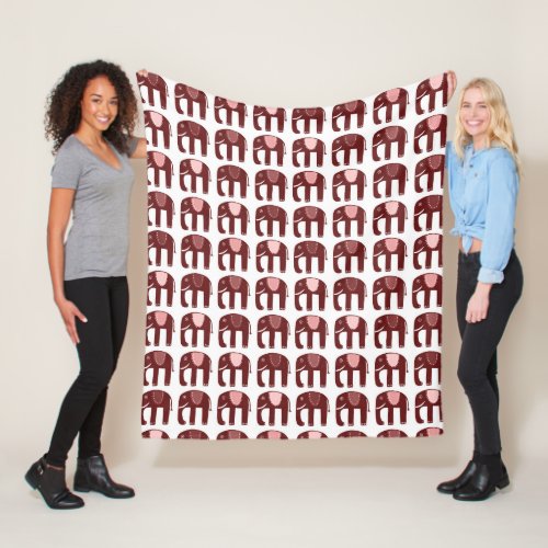 Elephants Pattern Pink Red Fleece Blanket
