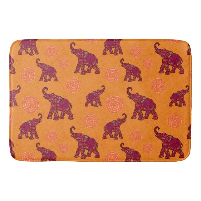 Elephants Pattern red orange + your ideas Bathroom Mat (Front)