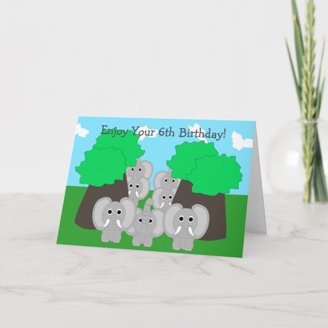 Elephants Personalised 6th Birthday Card (Front)