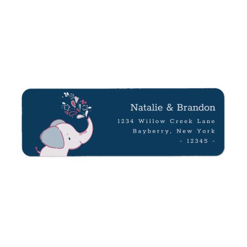 Elephants Pink Navy &amp; Dusty Blue Return Address Label | Zazzle