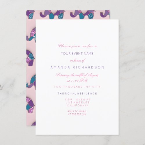 Elephants Pink Pastel Blue  Baby Shower Purple Invitation