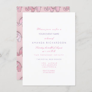 Elephants Pink Pastel Blue Baby Shower Silver Invitation