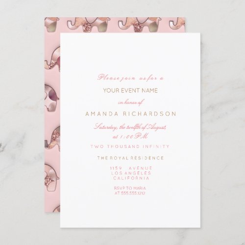 Elephants Pink Pastel Rose Copper  Baby Shower Invitation