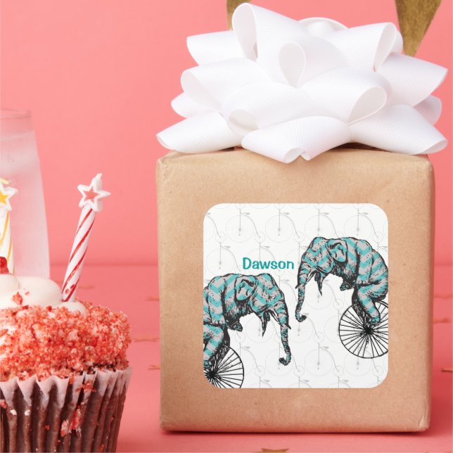 Elephants Plus Bikes Equal YIKES! Square Sticker (Party)