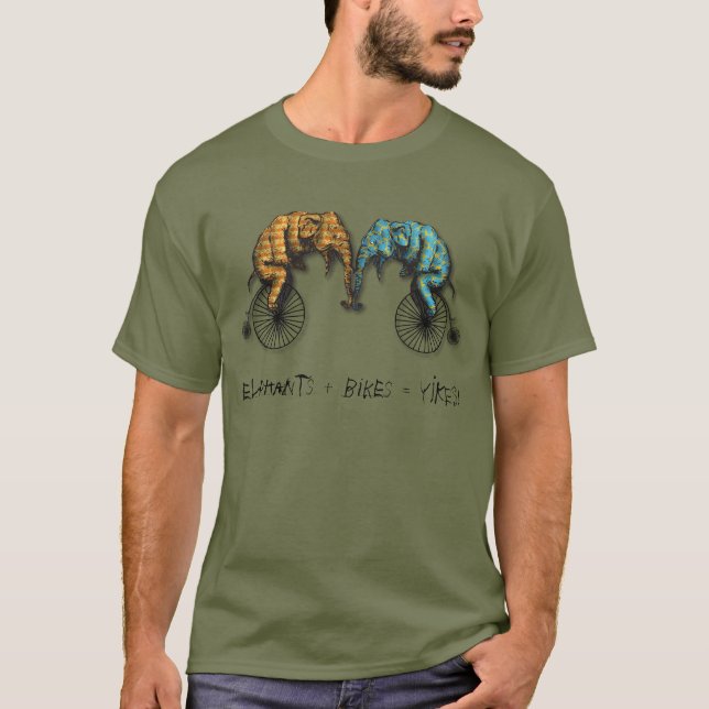 Elephants Plus Bikes Equal YIKES! T-Shirt (Front)