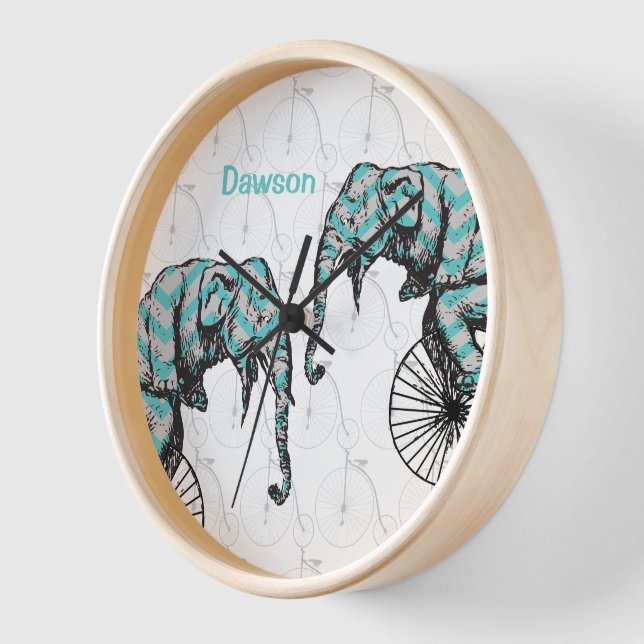 Elephants Plus Bikes Equal YIKES! Wall Clock (Angle)