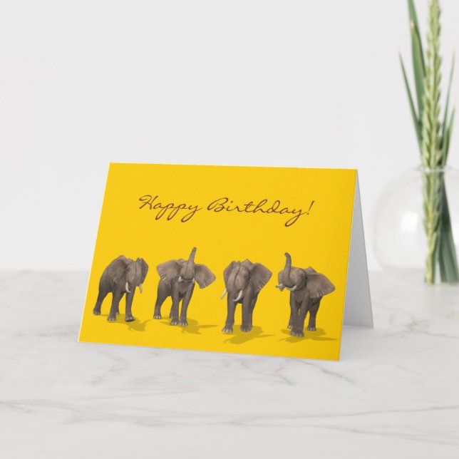 Elephants Quartet Happy Birthday Card (Front)