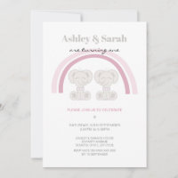 Elephants Rainbows (Pink Silver) Twin Birthday  In Invitation