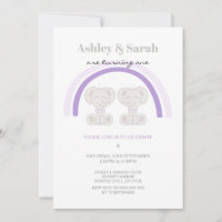 Elephants Rainbows (Purple Silver) Twin Birthday I Invitation