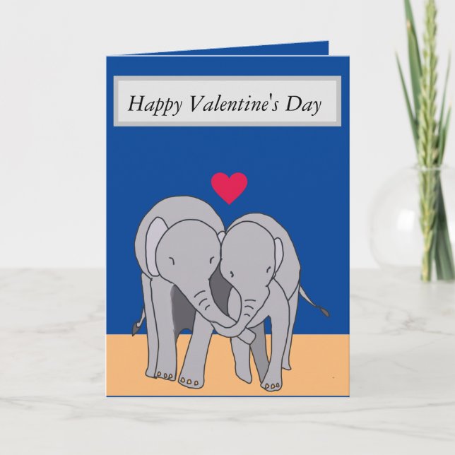 Elephants side by side, holding trunks Valentine’s Holiday Card (Front)