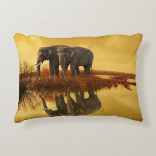 Elephants Sunset Decorative Pillow