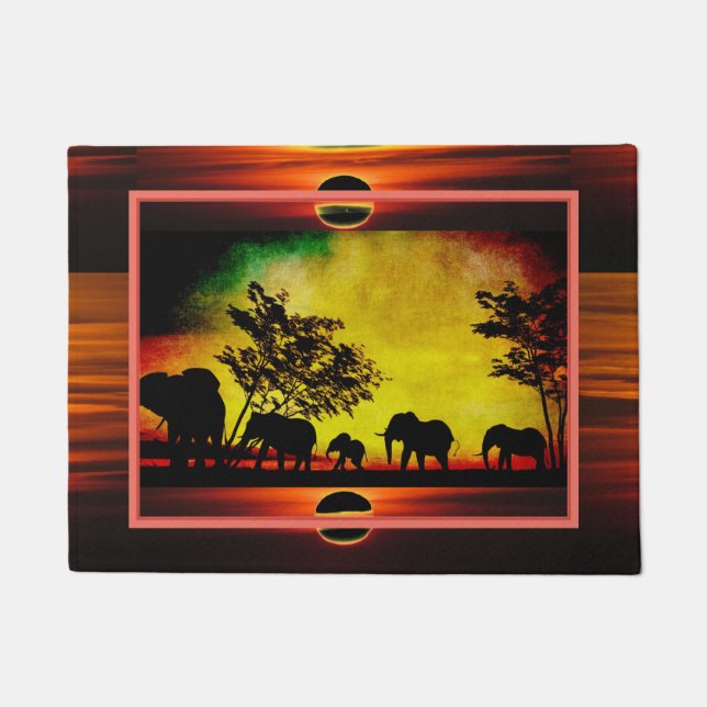 Elephants Sunset Door Mat (Front)