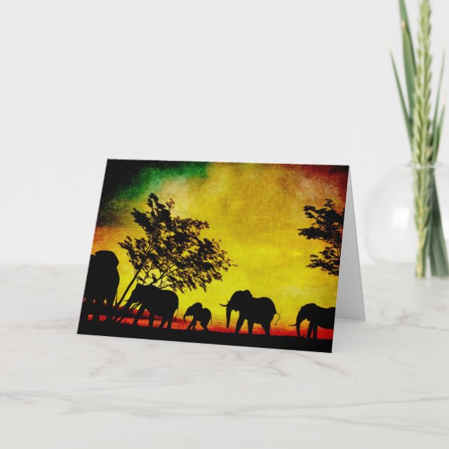 Elephants Sunset Greeting Card (Front)