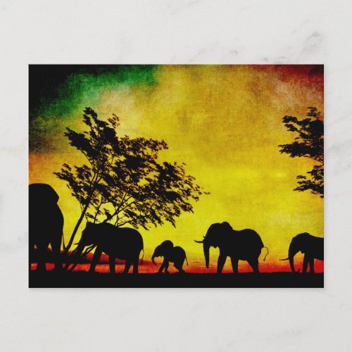Elephants Sunset Postcard