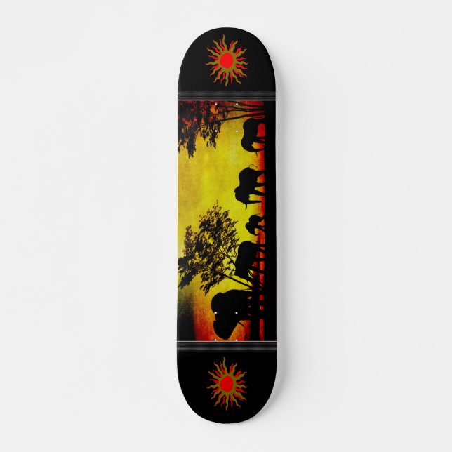 Elephants Sunset Skateboard (Front)
