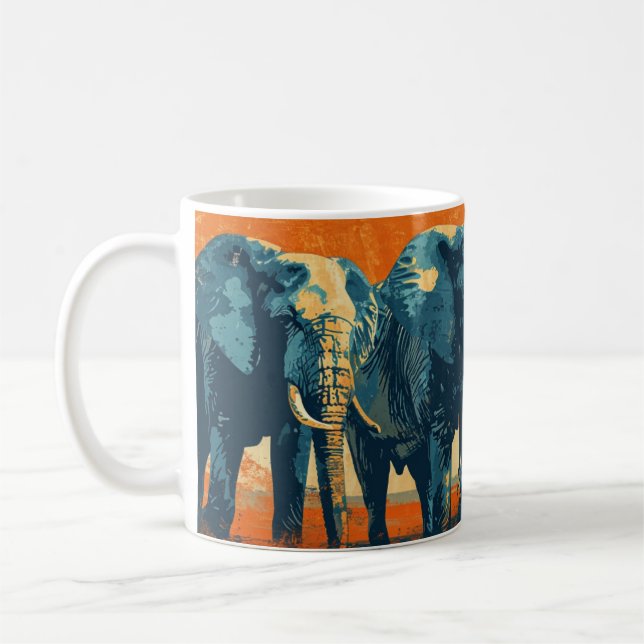 Elephants sunset vintage  coffee mug (Left)