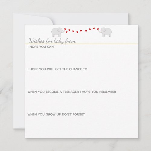 Elephants Theme Gender Neutral Baby Shower Advice Card