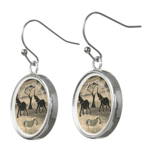 Elephants Trumpeting Home for Christmas Holidays Earrings