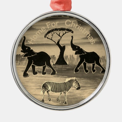Elephants Trumpeting Home for Christmas Holidays Metal Ornament