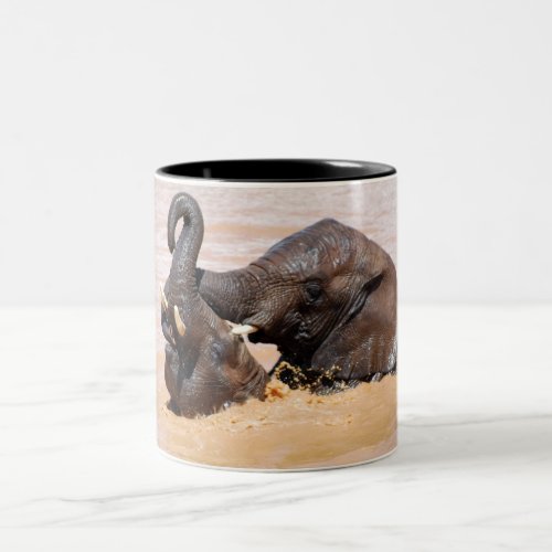 Elephants water world Two_Tone coffee mug