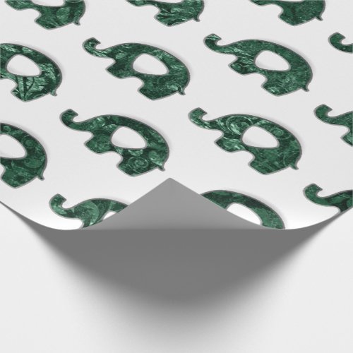 Elephants White Floral Tropical Deep Green Floral Wrapping Paper