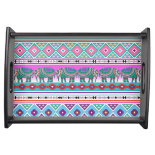 Elephants with Aztec Pattern Serving Tray