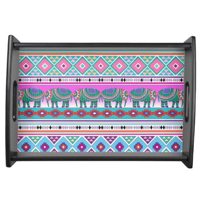 Elephants with Aztec Pattern Serving Tray (Front)