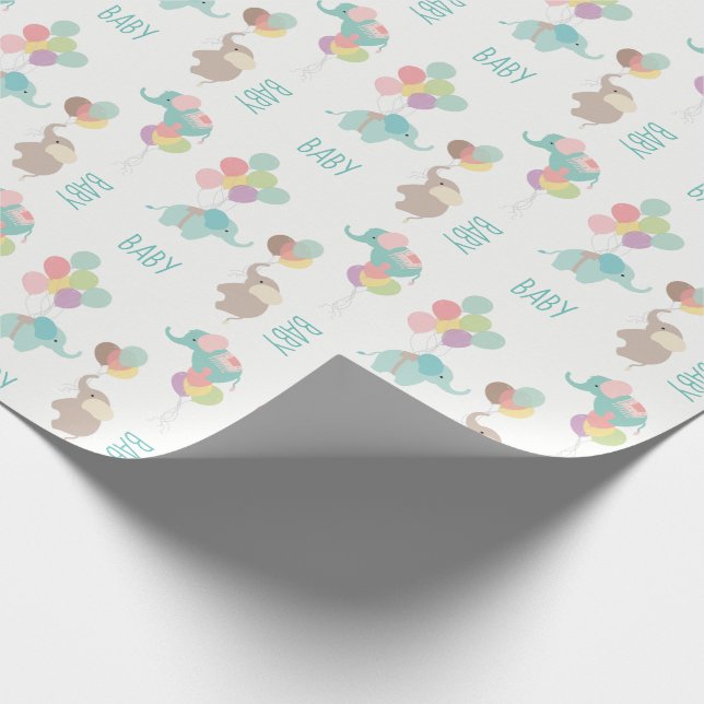 Elephants with Balloons Baby Wrapping Paper (Corner)