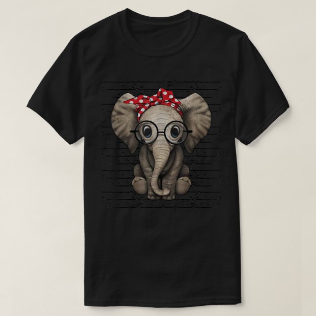 Elephants with bandana headband and glasses  T-Shirt (Design Front)