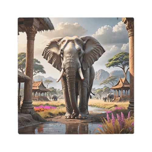 Elephants with Gazebos Metal Print