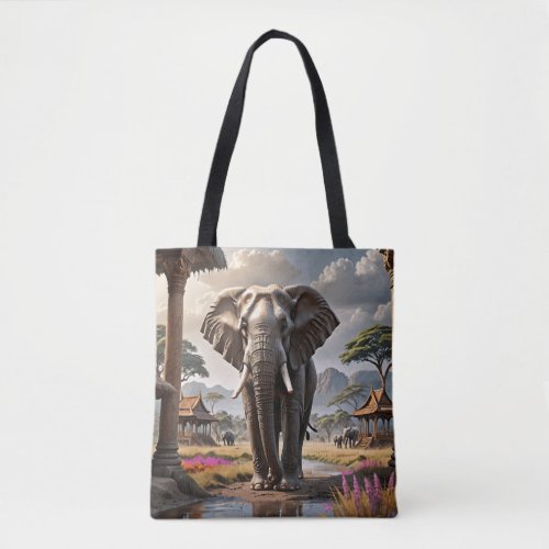 Elephants with Gazebos Tote Bag